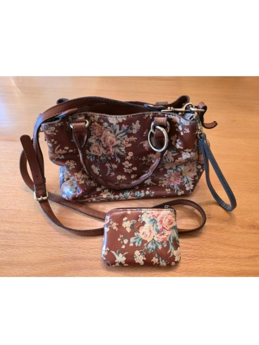 Patricia Nash Norcia Leather Crossbody Coin Zip Pouch VINTAGE BOTANICAL